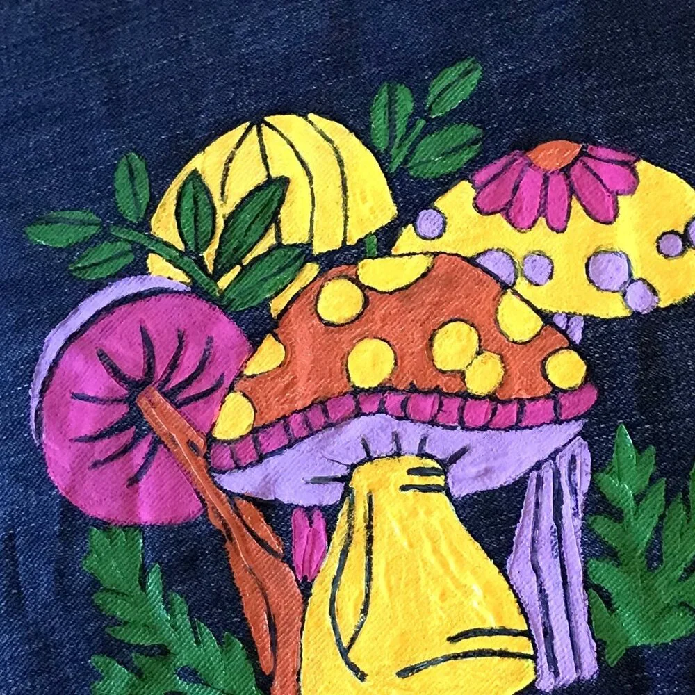 Mushroom Pillow Cover 16 x 16, Hand Painted Envelope Style Cottagecore Sham